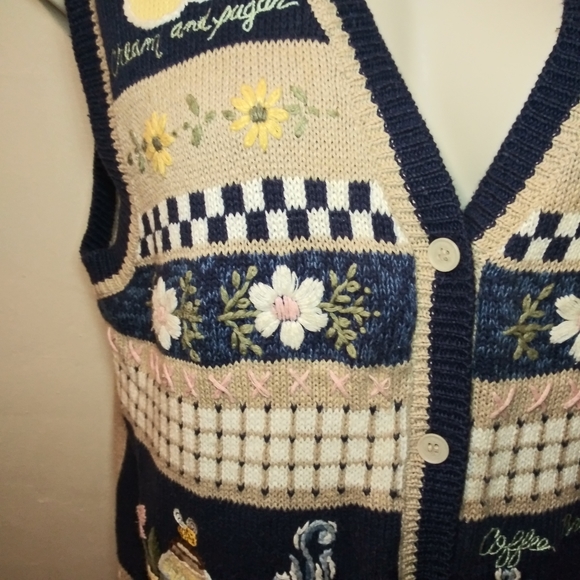Vintage 80's Napa Valley   Embroidered Coffee Themed Button Front Sweater - Picture 5 of 14